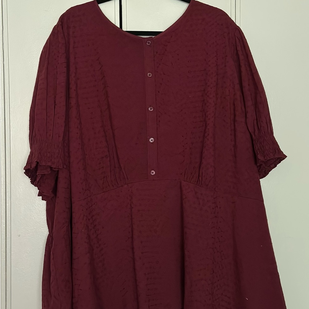 Lane Bryant Red Mandarin Collar Blouse with Short Sleeves